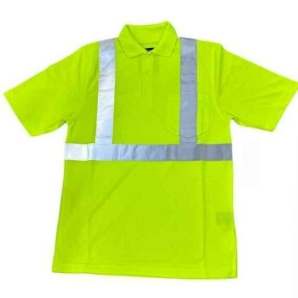 Safety Moisture Wicking Boundary Polo Shirt Lime Green Polyester Reflective 4XLG - Picture 1 of 5